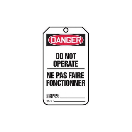 Accuform French Bilingual Safety Tags, DANGER DO NOT OPERATE, 5.75in x 3.25in, PF-Cardstock, 25PK TCF176CTP
